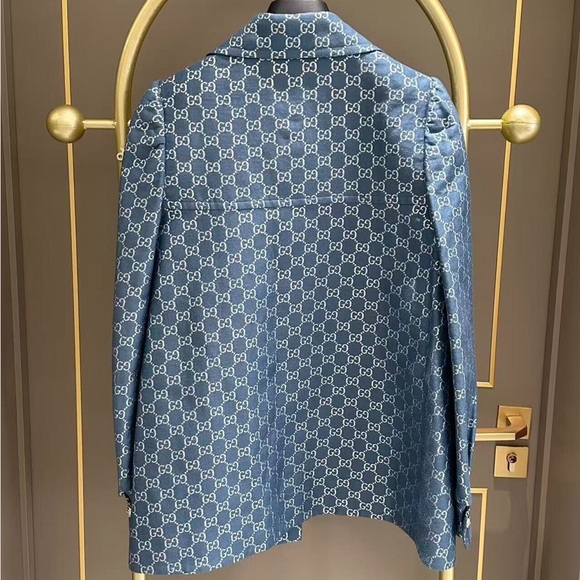 Authentic Gucci Blue Monogram Button-Up Jacket - Picture 2 of 5